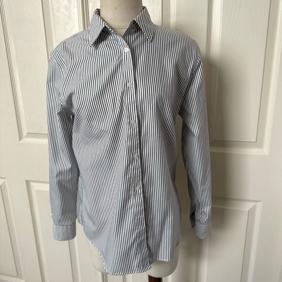 Jones New York easy care grey and white stripe button down shirt - Picture 6 of 9